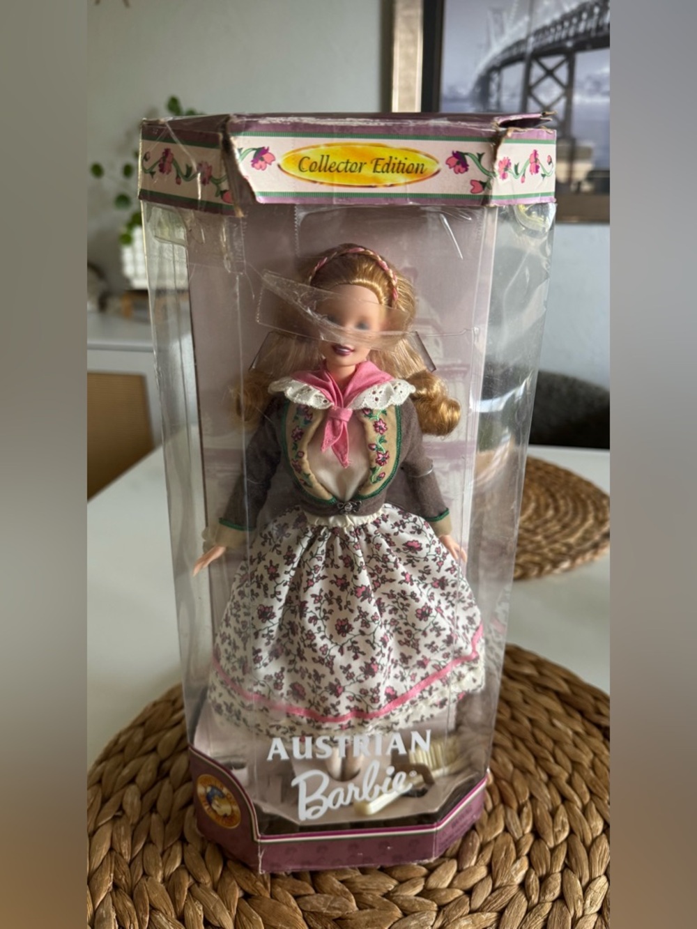 Mattel Barbie Austrian Doll Pink White Brown Outfit